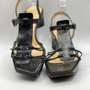 Divina Boho Italian Designer Strappy Black Leather Sandals Size 8 0060